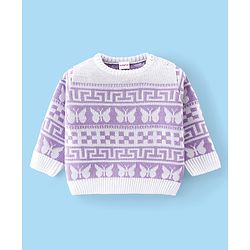 Babyhug Knit Full Sleeves Sweater Set with Butterfly Design -Lavender