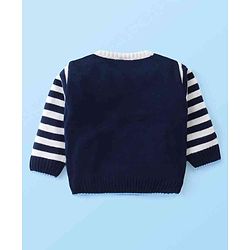 Babyhug Knit Full Sleeves Sweater Set With Stripes & Nautical Theme Design - Navy Blue & White