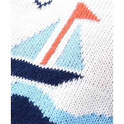 Babyhug Knit Full Sleeves Sweater Set With Stripes & Nautical Theme Design - Navy Blue & White