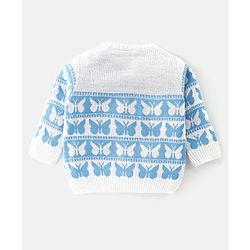 Babyhug Knit Full Sleeves Sweater Set With Butterfly Design - Sky Blue