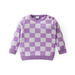 Babyhug Knitted Full Sleeves Sweater Set with Checkered Design - Purple