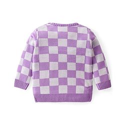 Babyhug Knitted Full Sleeves Sweater Set with Checkered Design - Purple