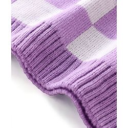Babyhug Knitted Full Sleeves Sweater Set with Checkered Design - Purple