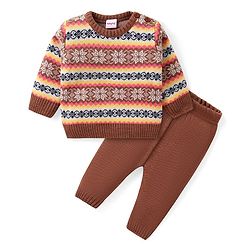Babyhug Knitted Full Sleeves Sweater Set with Intarsia Design - Multicolour