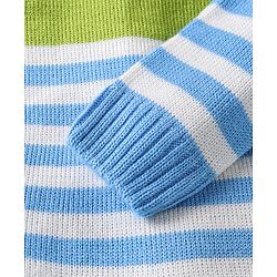 Babyhug Knitted Full Sleeves Striped Hooded Front Open Sweater Set - Sky Blue & Lime
