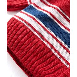 Babyhug Knitted Full Sleeves Hooded Front Open Sweater Set with Striped Design - Multicolour
