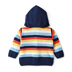 Babyhug Knitted Full Sleeves Hooded Front Open Sweater Set - Navy Blue