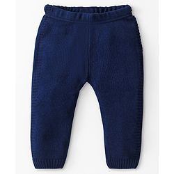 Babyhug Knitted Full Sleeves Hooded Front Open Sweater Set - Navy Blue