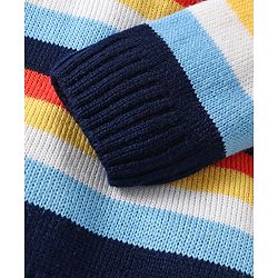 Babyhug Knitted Full Sleeves Hooded Front Open Sweater Set - Navy Blue