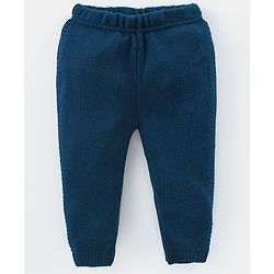 Babyhug Knitted Full Sleeves Striped Hooded Sweater Set - Blue & Orange
