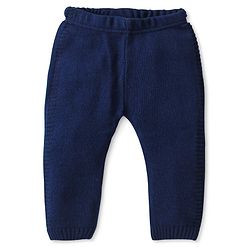 Babyhug Knitted Full Sleeves Colour Block Front Open Hooded Sweater Set - Navy Blue