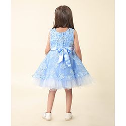 Babyhug  Sleeveless Fit &  Flare Floral Embroidered Party Frock with Applique - Aqua Blue