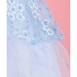 Babyhug  Sleeveless Fit &  Flare Floral Embroidered Party Frock with Applique - Aqua Blue