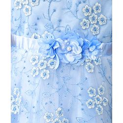Babyhug  Sleeveless Fit &  Flare Floral Embroidered Party Frock with Applique - Aqua Blue