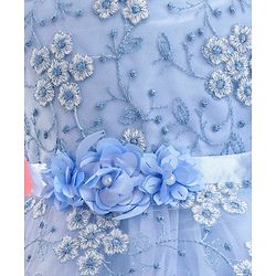 Babyhug  Sleeveless Fit &  Flare Floral Embroidered Party Frock with Applique - Aqua Blue