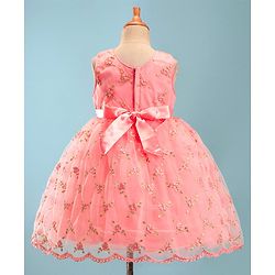Babyhug Sleeveless Embroidered Party Frock with Floral Applique - Pink