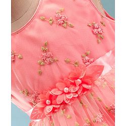 Babyhug Sleeveless Embroidered Party Frock with Floral Applique - Pink