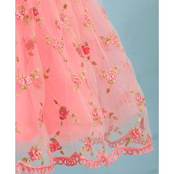 Babyhug Sleeveless Embroidered Party Frock with Floral Applique - Pink