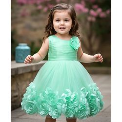 Babyhug Sleeveless  Rosette Applique Fit & Flared Party Frock - Mint