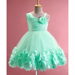 Babyhug Sleeveless  Rosette Applique Fit & Flared Party Frock - Mint