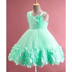 Babyhug Sleeveless  Rosette Applique Fit & Flared Party Frock - Mint