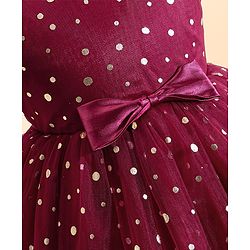 Babyhug Woven Sleeveless Fit and Flare Shimmery Party Frock with Bow Applique- Wine