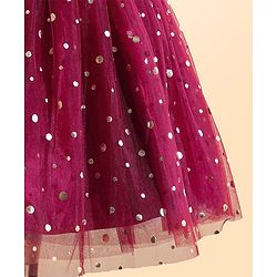 Babyhug Woven Sleeveless Fit and Flare Shimmery Party Frock with Bow Applique- Wine