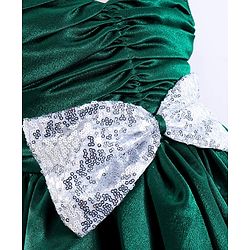 Babyhug Woven Sleeveless Fit and Flare Party Frock with Sequin Bow Detailing - Bottle Green