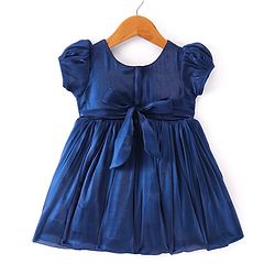 Babyhug Woven Half Puffed Sleeves Fit & Flared Pleated Party Frock with  Floral Applique - Navy Blue