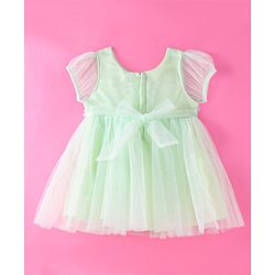 Babyhug Woven Puffed Sleeves Dress With Floral Aplique -  Light Green