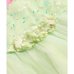 Babyhug Woven Puffed Sleeves Dress With Floral Aplique -  Light Green