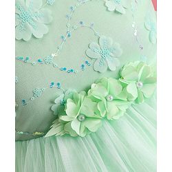 Babyhug Woven Puffed Sleeves Dress With Floral Aplique -  Light Green