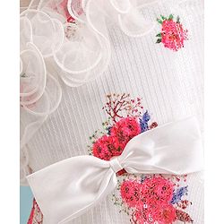 Babyhug One Shoulder Sleeves Fit & Flared Party Frock with Sequin Ruffle & Bow Detailing  Floral Print - White