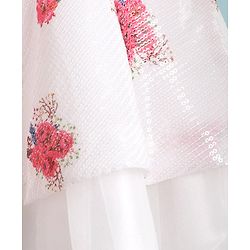Babyhug One Shoulder Sleeves Fit & Flared Party Frock with Sequin Ruffle & Bow Detailing  Floral Print - White