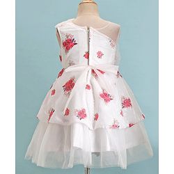Babyhug One Shoulder Sleeves Fit & Flared Party Frock with Sequin Ruffle & Bow Detailing  Floral Print - White