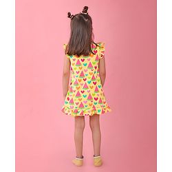 Babyhug Single Jersey Knit Frill Sleeves Nighty Watermelon and Heart Print - Yellow