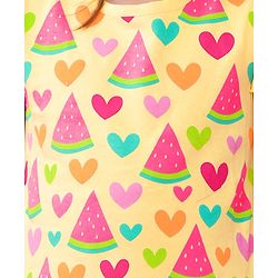 Babyhug Single Jersey Knit Frill Sleeves Nighty Watermelon and Heart Print - Yellow