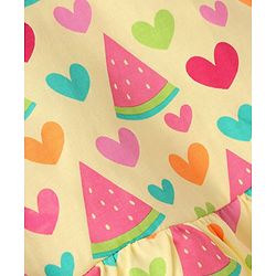Babyhug Single Jersey Knit Frill Sleeves Nighty Watermelon and Heart Print - Yellow