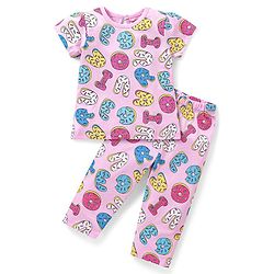 Babyhug SIngle Jersey Knit Half Sleeves Alphabet Printed Night Suit - Pink