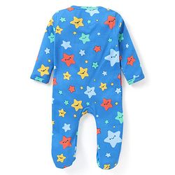 Babyhug Interlock Knit Full Sleeves Sleepsuit with Star Print - Blue
