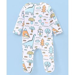 Babyhug Interlock Knit  Full Sleeves Sleep Suit with Tree Print - White