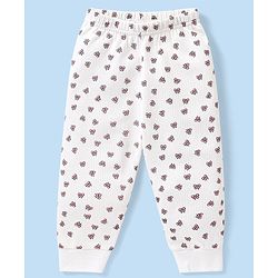 Babyhug Full Sleeves Front Open Thermal Vest And Legging With Bow Print - Off-White