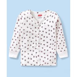 Babyhug Full Sleeves Front Open Thermal Vest And Legging With Bow Print - Off-White