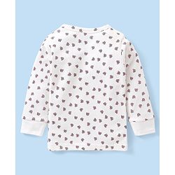 Babyhug Full Sleeves Front Open Thermal Vest And Legging With Bow Print - Off-White