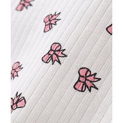 Babyhug Full Sleeves Front Open Thermal Vest And Legging With Bow Print - Off-White