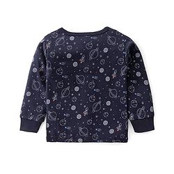Babyhug Full Sleeves Front Open Thermal Vest & Pant With Space Theme Print - Navy Blue