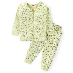 Babyhug Front Open Full Sleeve Vest and Legging Thermal Wear Star Printed Combo Set -Lime Green