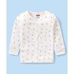 Babyhug Full Sleeves Front Open Thermal Vest And Legging With Floral Print - Off-White