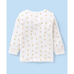 Babyhug Full Sleeves Front Open Thermal Vest And Legging With Floral Print - Off-White