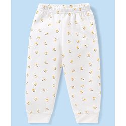 Babyhug Full Sleeves Front Open Thermal Vest And Legging With Floral Print - Off-White